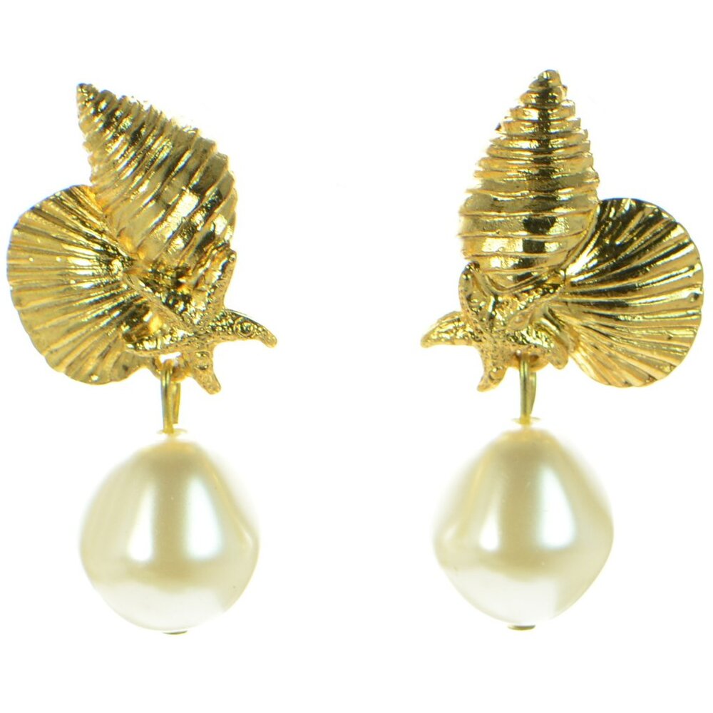 Jennifer Behr Goldtone Pearl Drop Shell Earrings